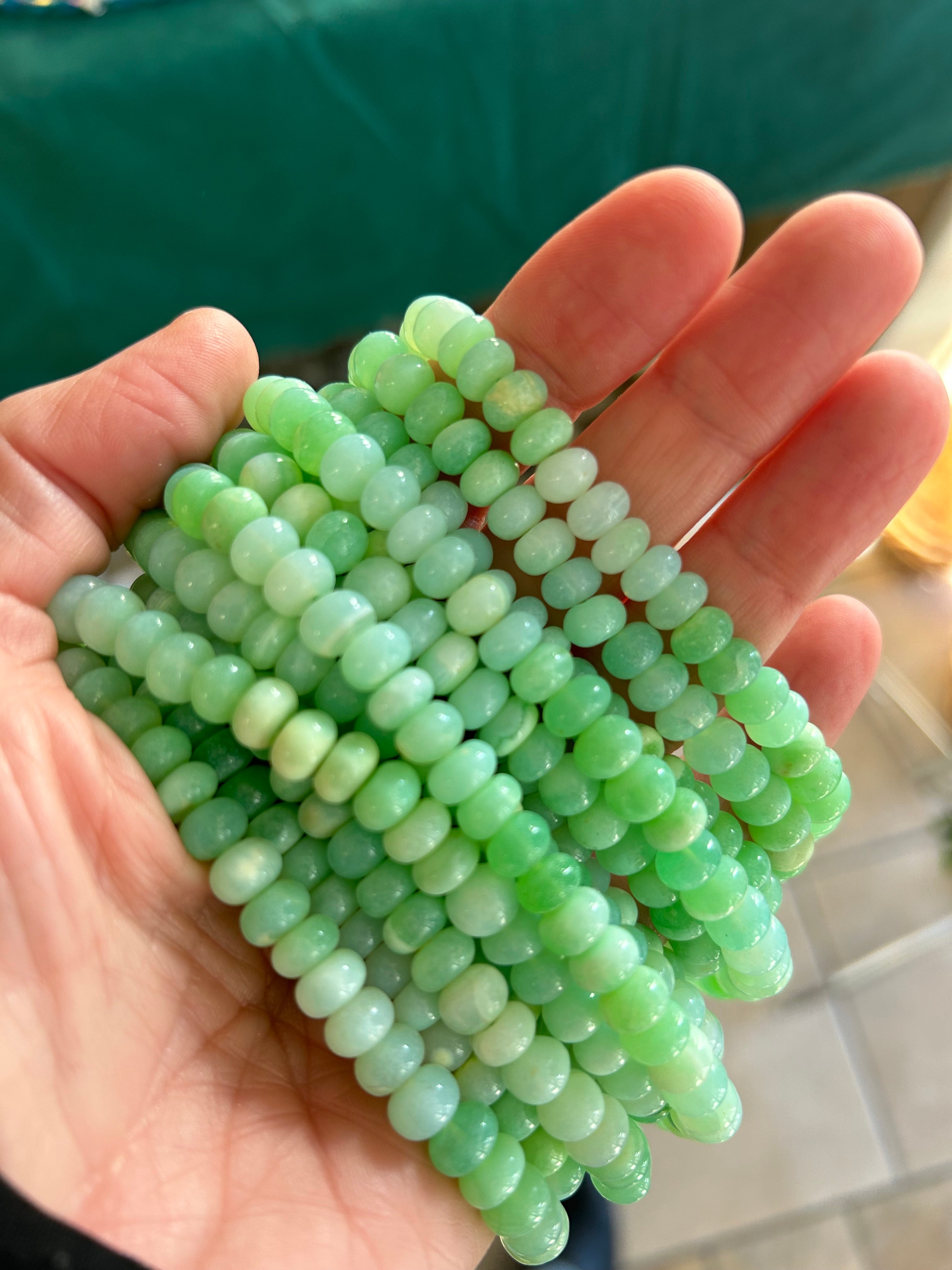 Opal Dyed Sea foam green beads 8x5mm Rondelle
