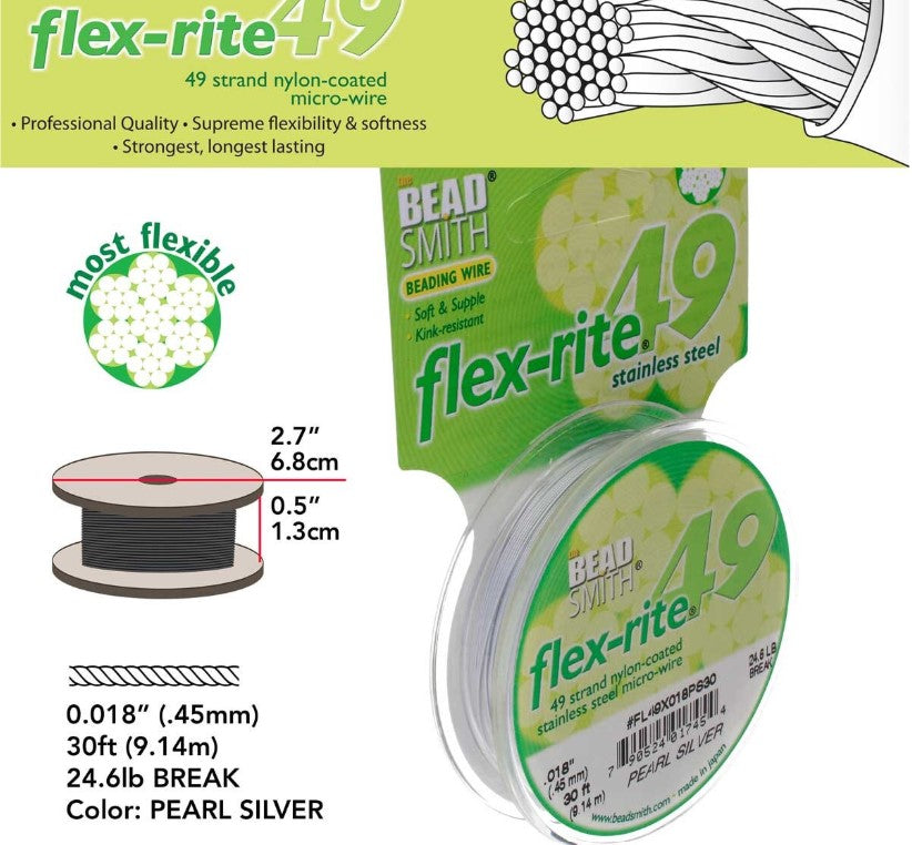 Flex-Rite 49 Beading Wire Spool .018" pearl silver