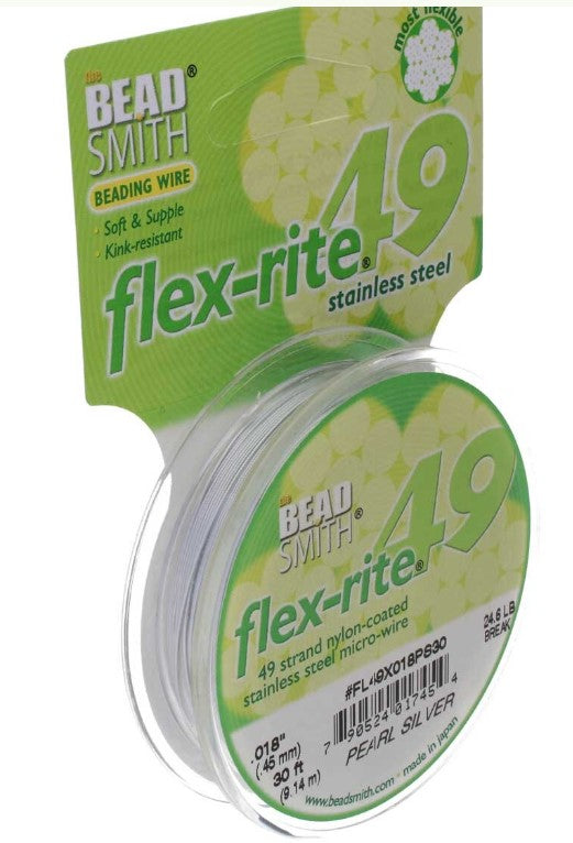 Flex-Rite 49 Beading Wire Spool .018" pearl silver