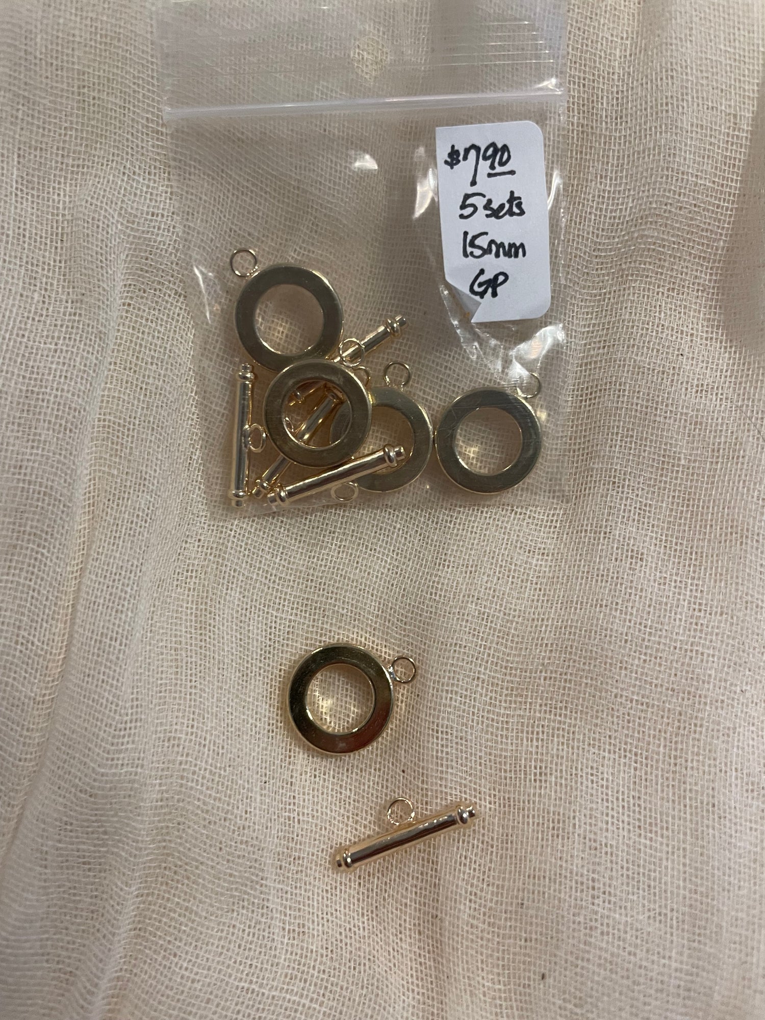 Toggle Clasps 15mm Gold Plate (5 Sets)