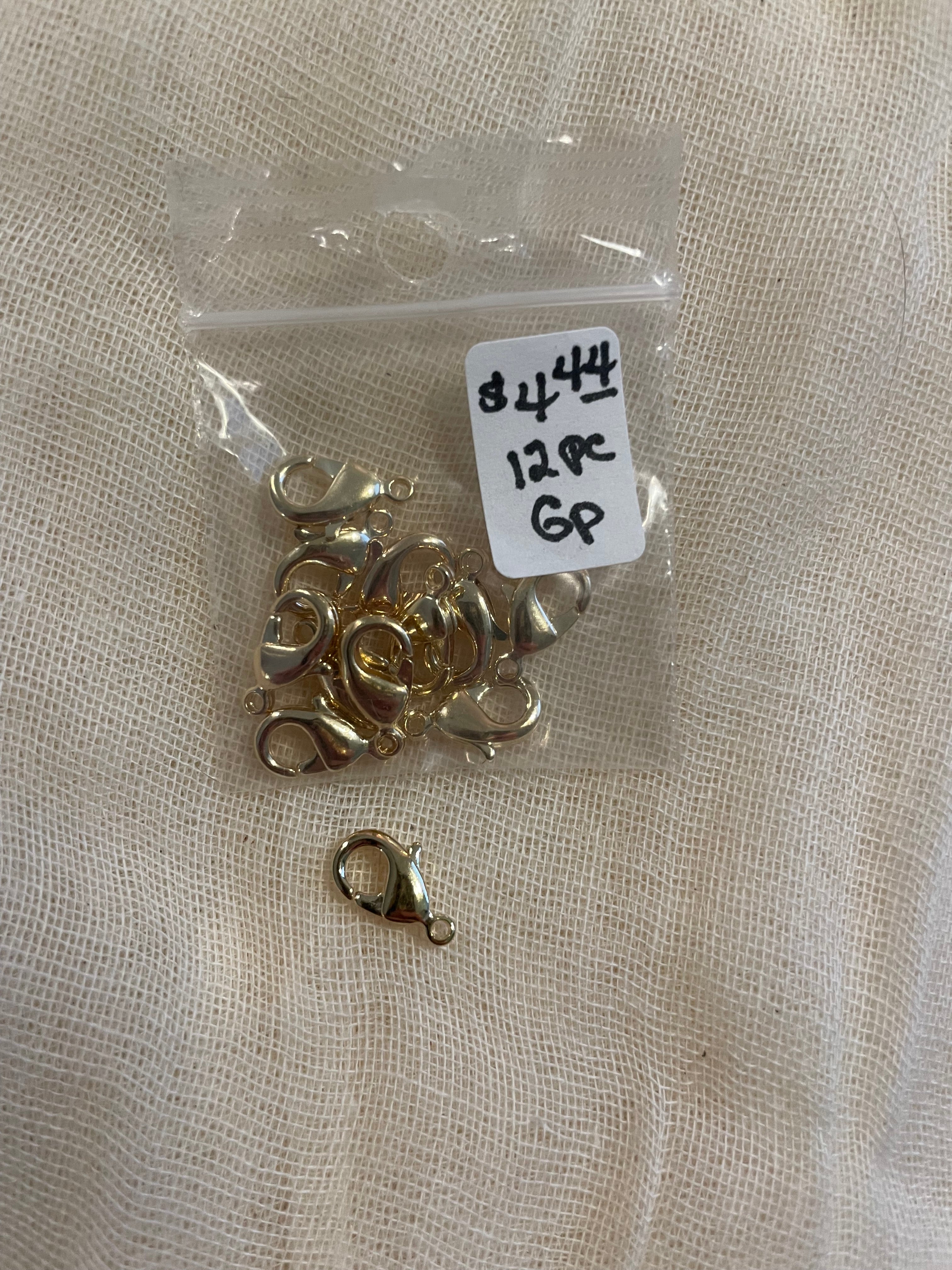 Shiny Gold Plated Lobster Claw Clasps 12mm x 6.5mm 12 Pieces