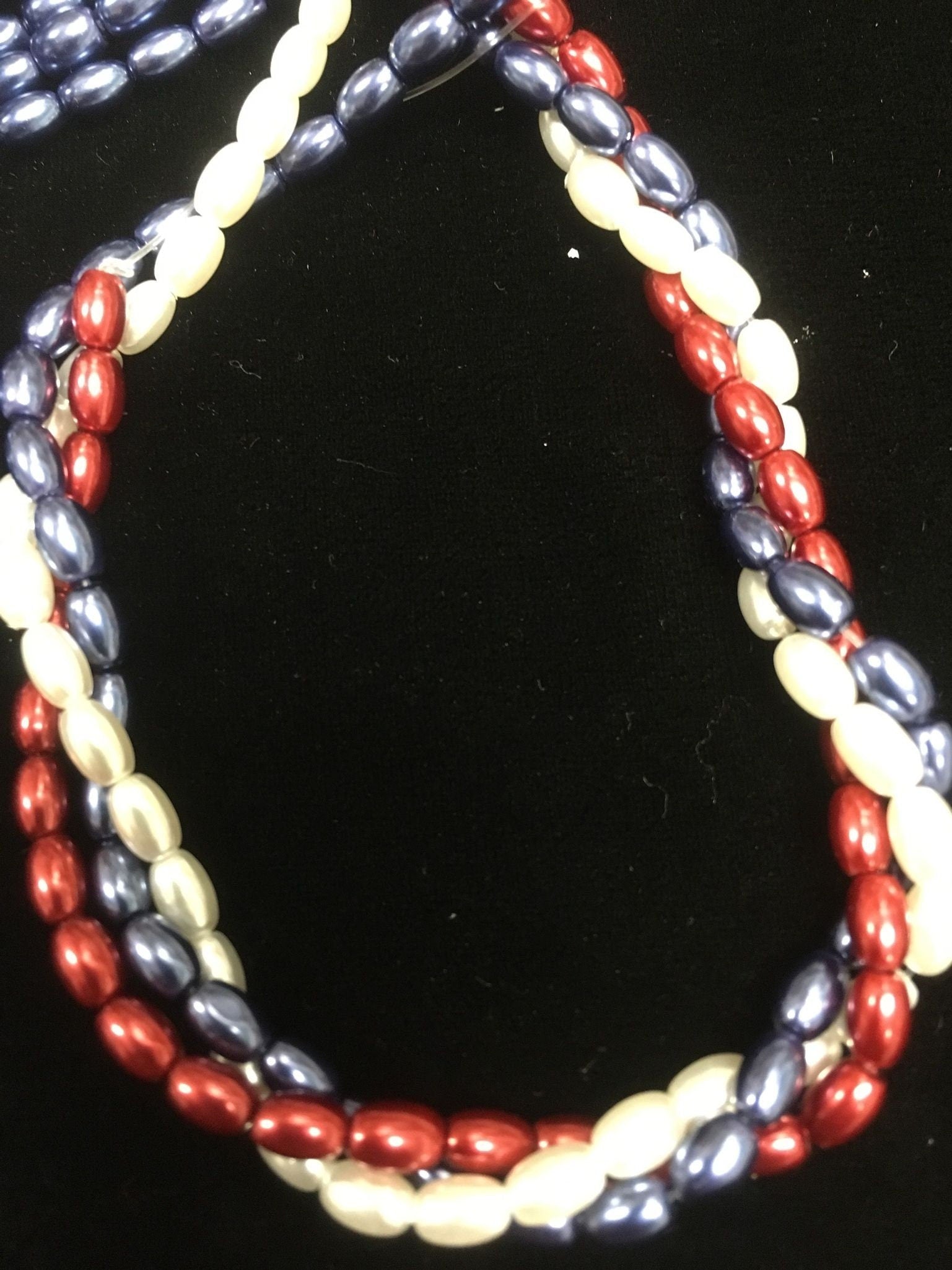 Glass Rice Pearl 6x4mm 3-strands "Patriotic"