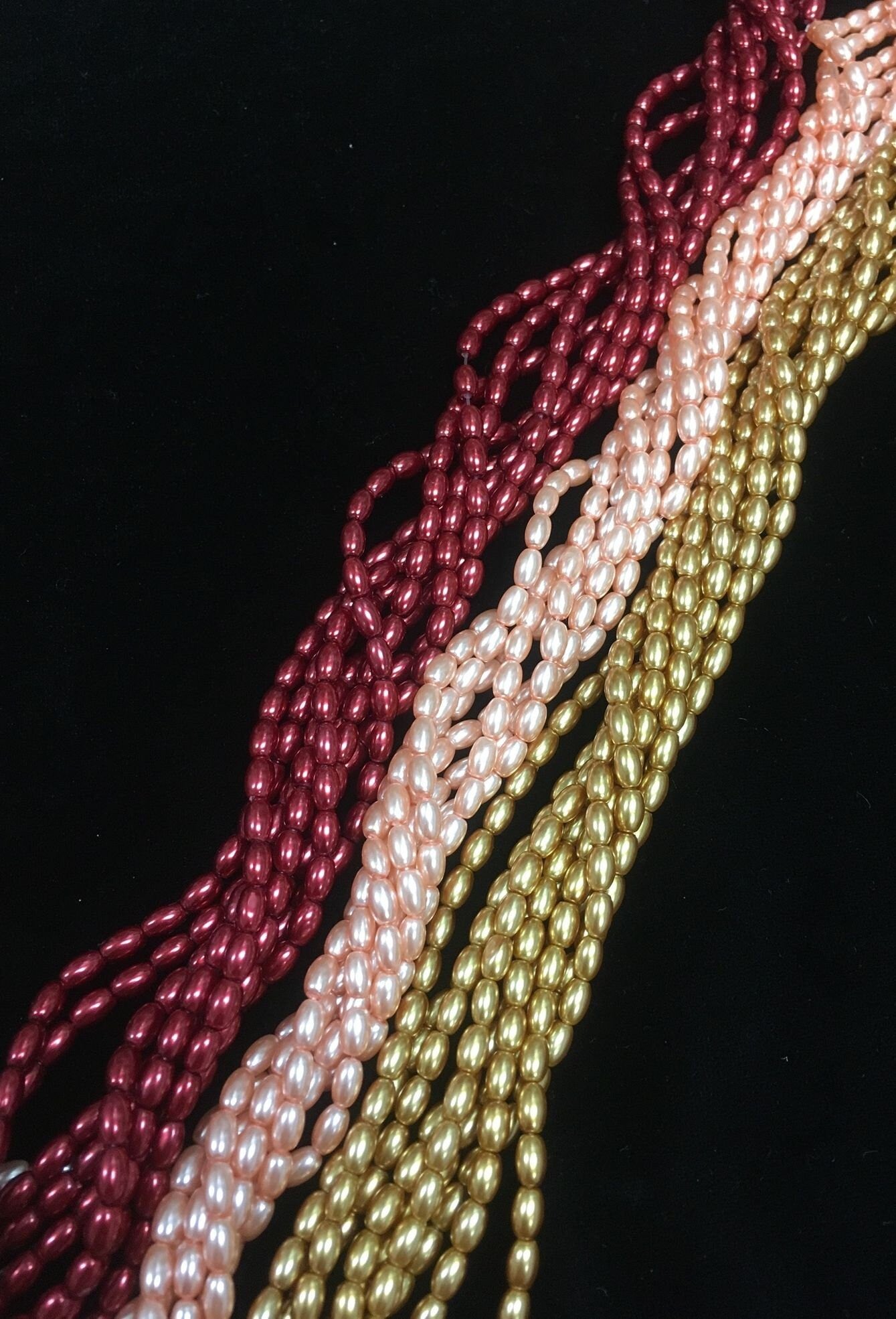 Glass Rice Pearl 6x4mm 3-strands "Sunset"