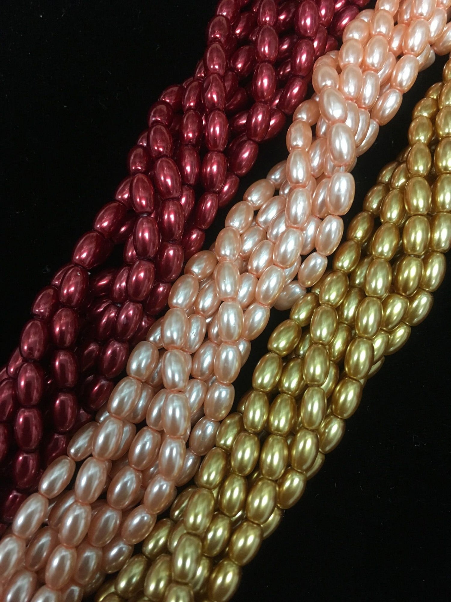 Glass Rice Pearl 6x4mm 3-strands "Sunset"