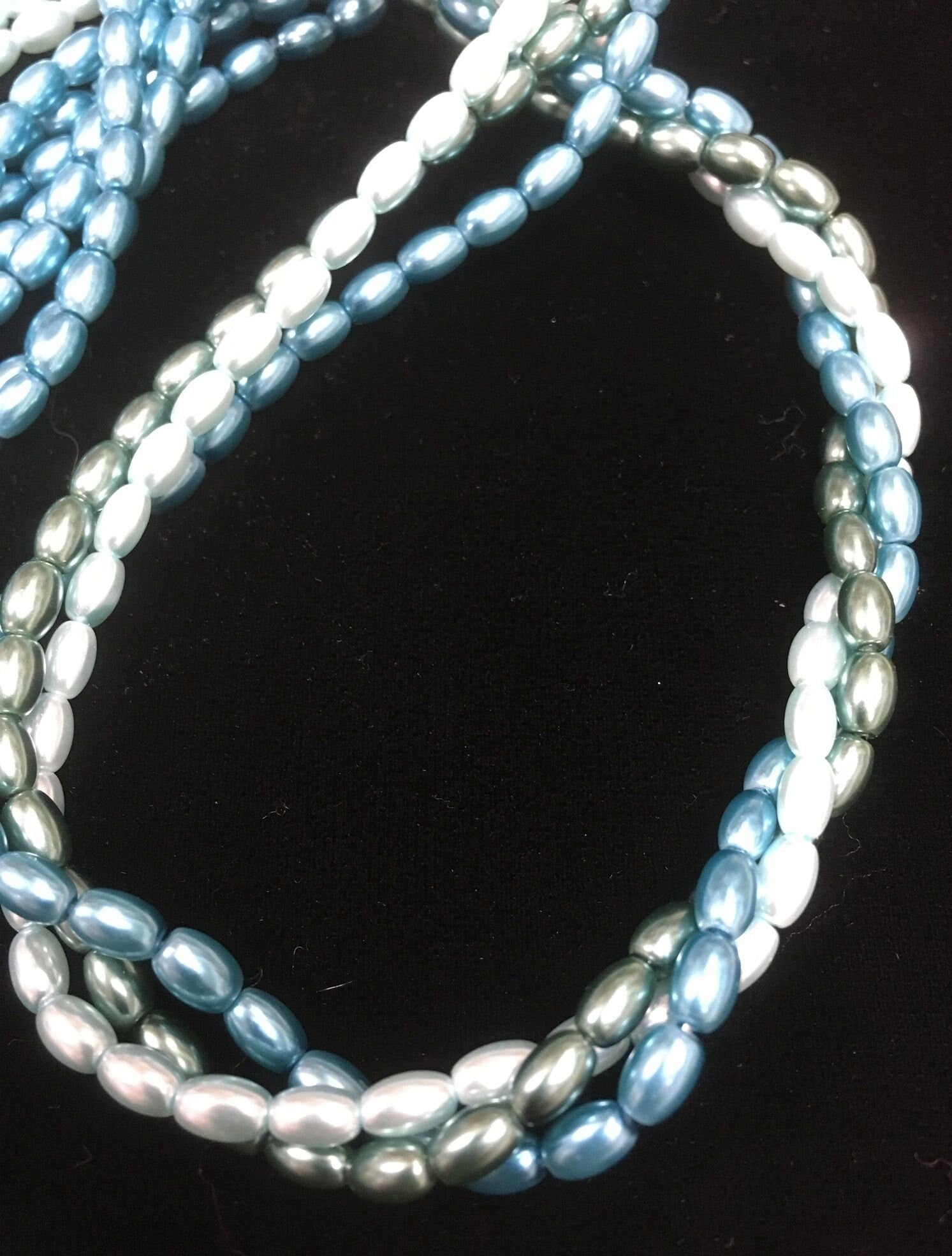 Glass Rice Pearl 6x4mm 3-strands "Ocean Waves"