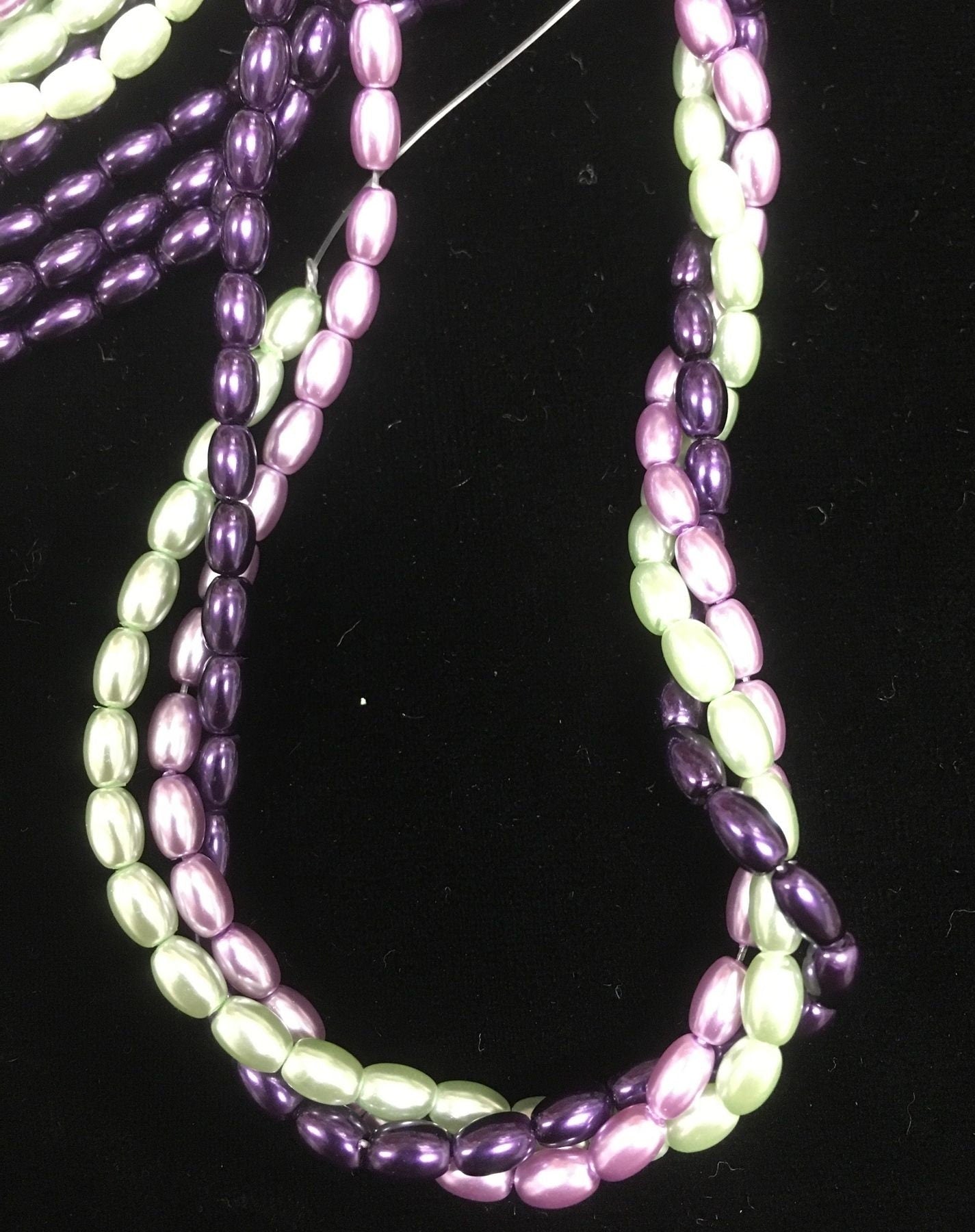 Glass Rice Pearl 6x4mm 3-strands "Grape Vine"