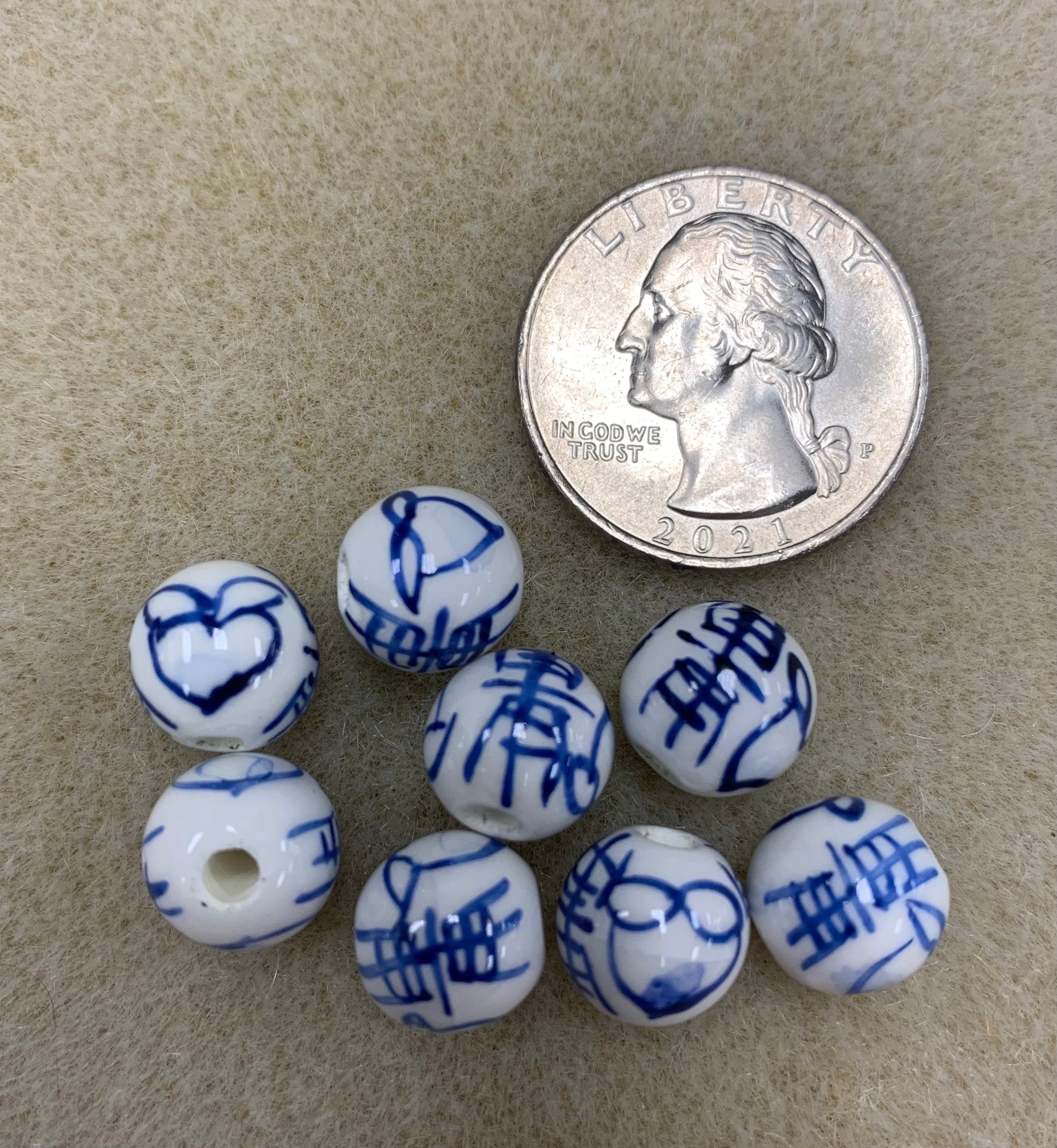 Porcelain Blue & White, 10mm Round bead; 8 beads per pkg,