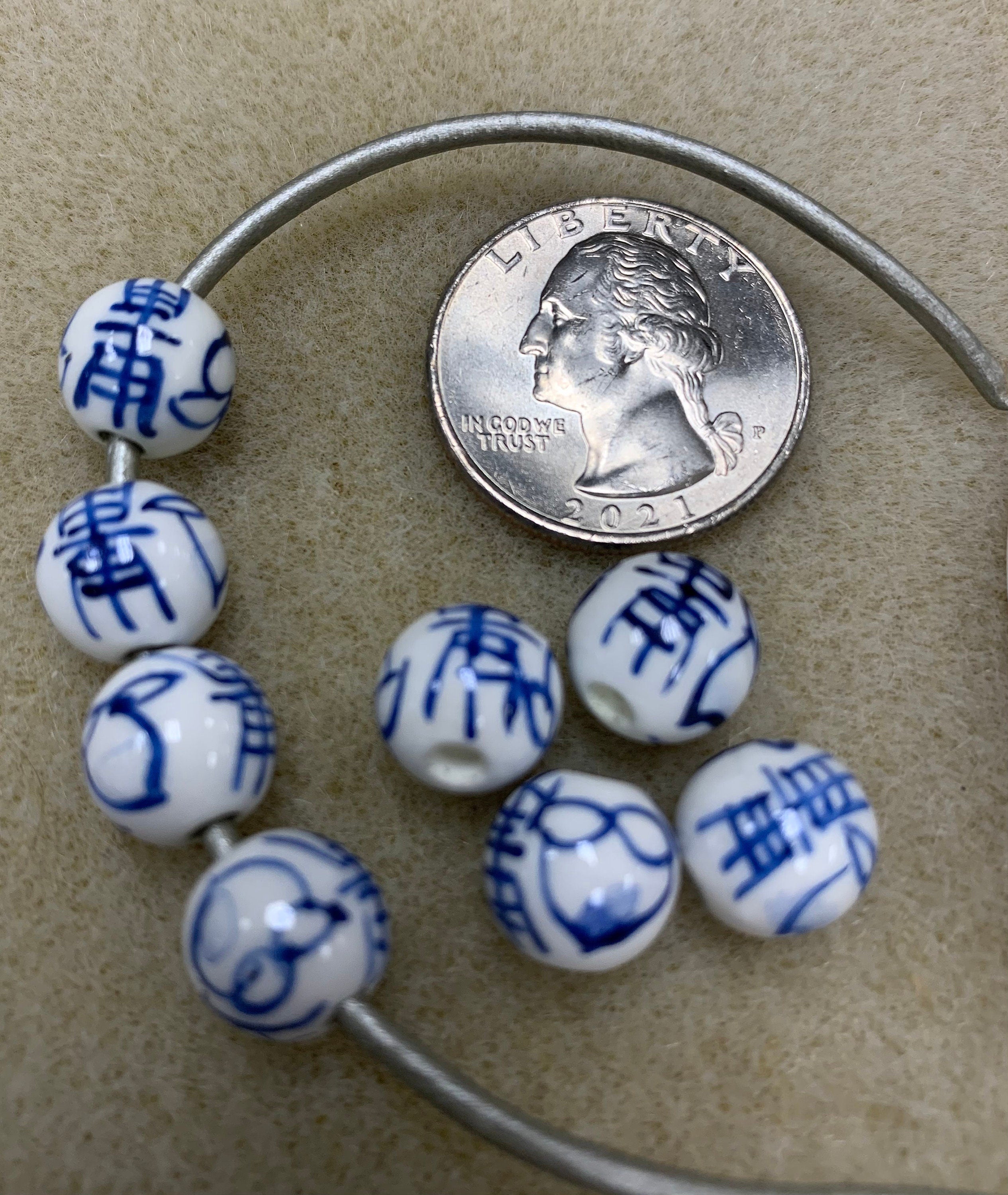 Porcelain Blue & White, 10mm Round bead; 8 beads per pkg,