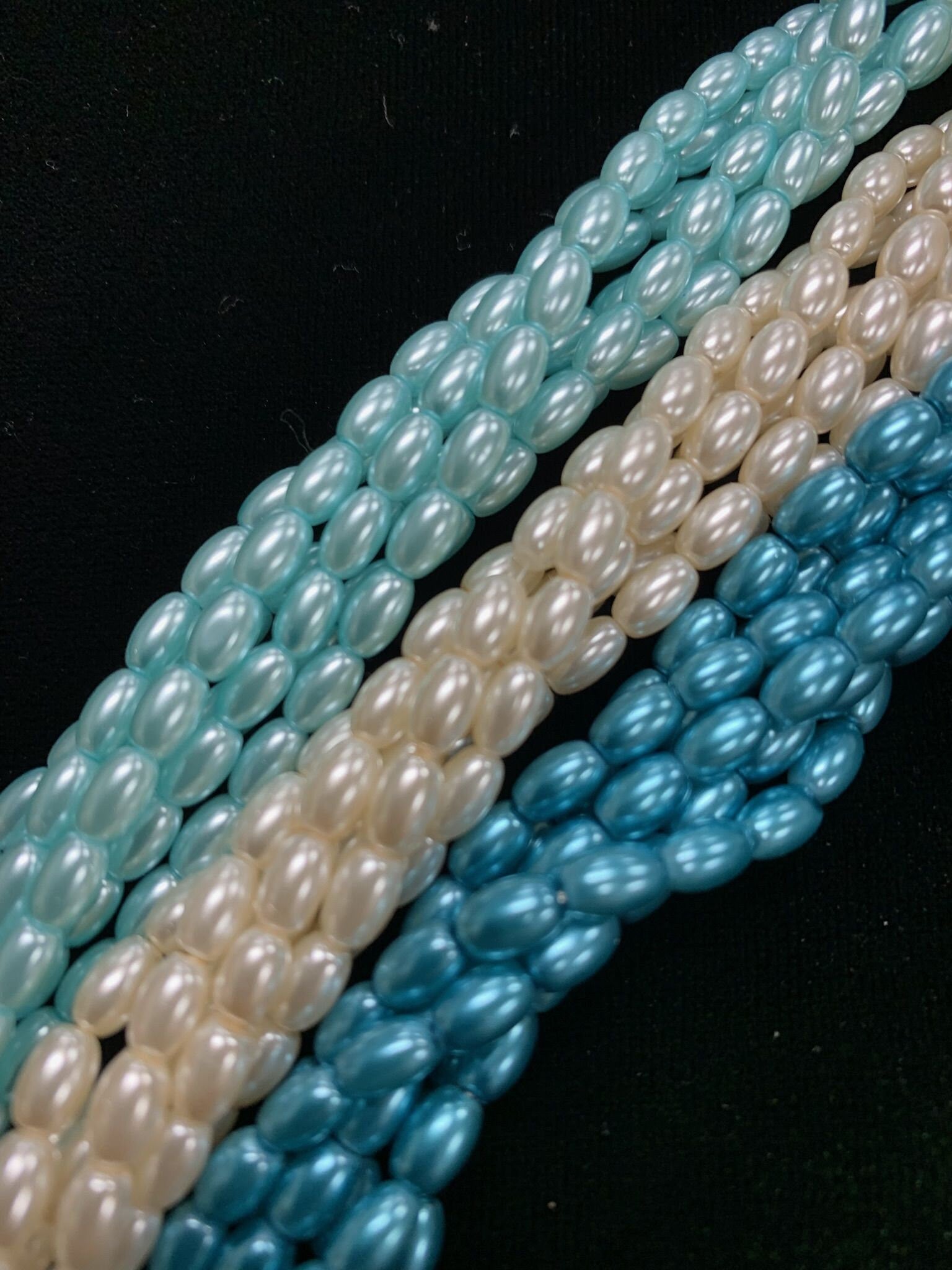 Glass Rice Pearl 6x4mm 3-strands "Seafoam"