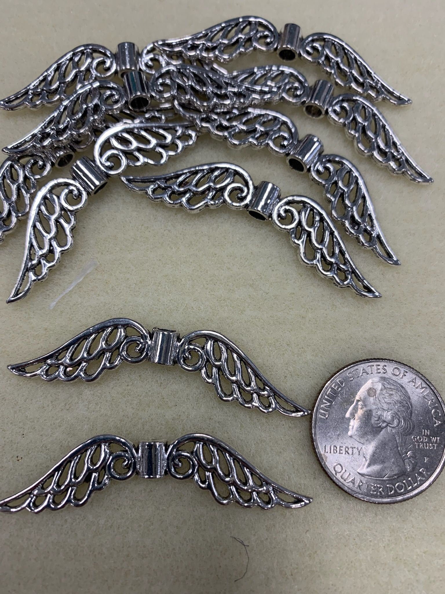 Silver plate Angel Wings, 50x10mm 10 pc