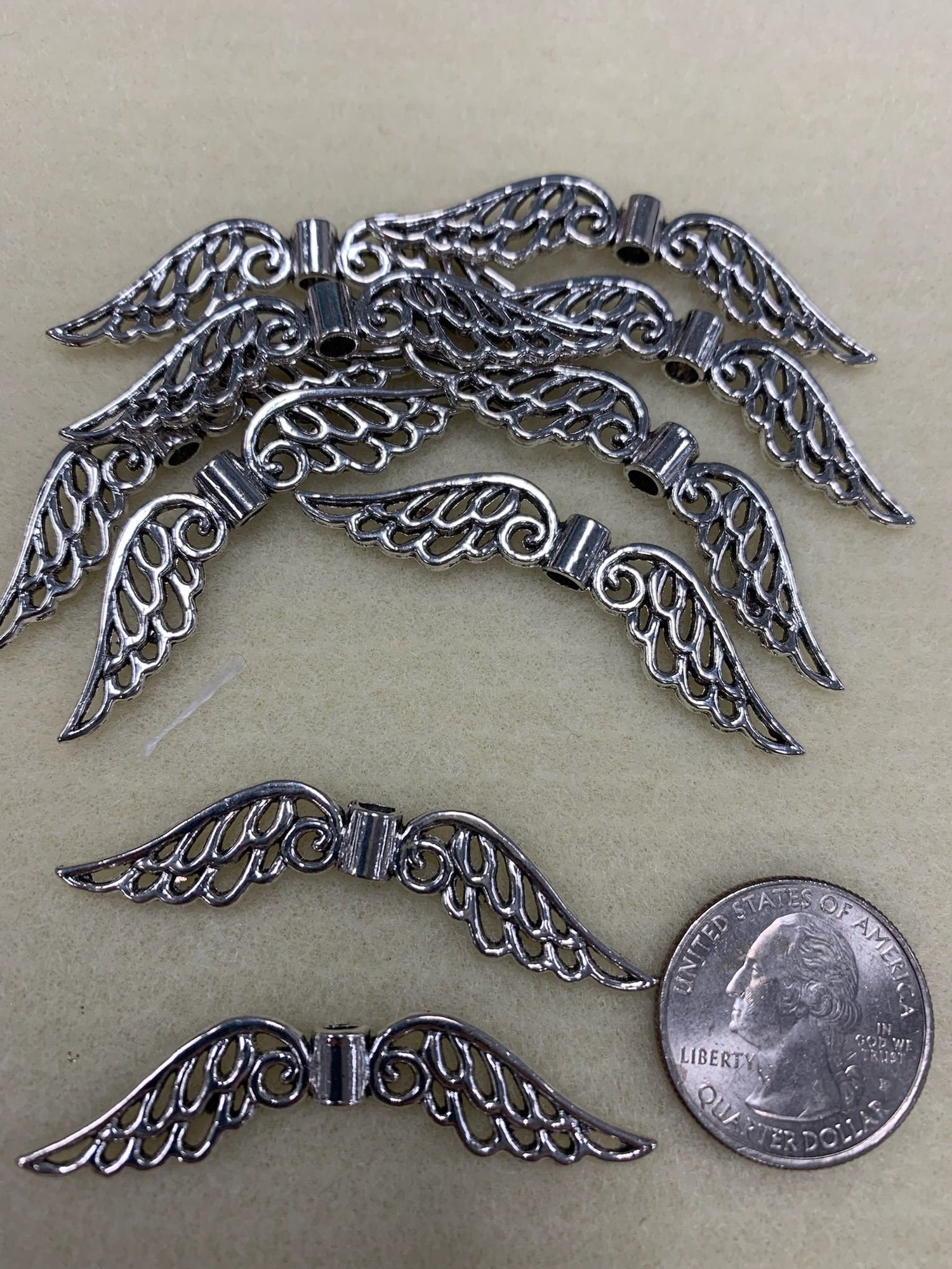 Silver plate Angel Wings, 50x10mm 10 pc