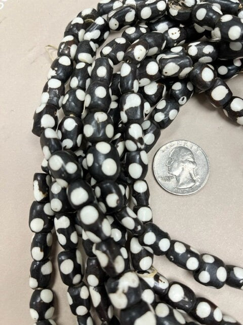 Ghana Bone dotted black beads