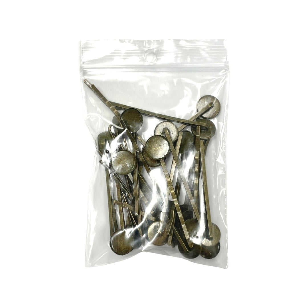 Bobby Pin, Antique Bronze 25 Piece Package With Bezel Cup