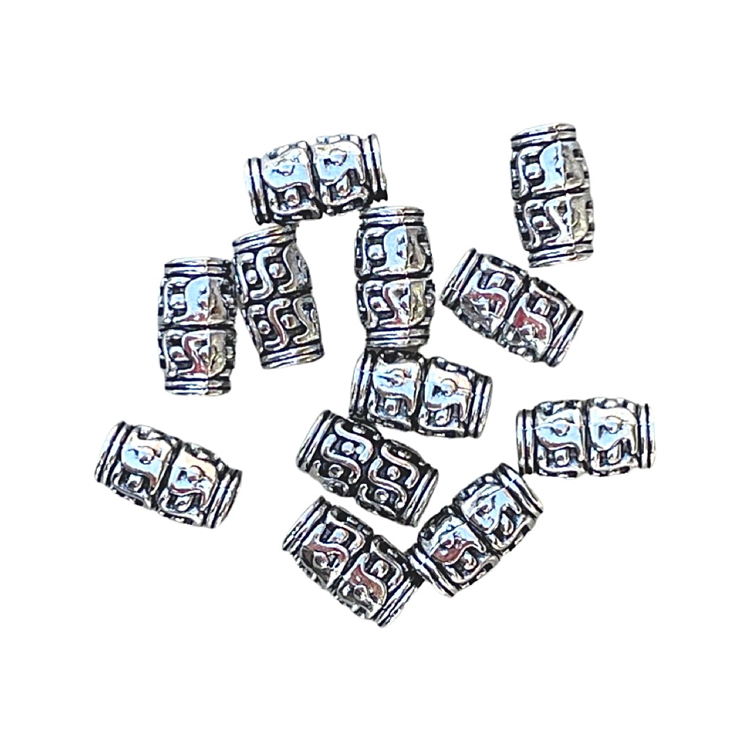 Tube Spacer Beads, Antique Silver Patterned 12 Pieces