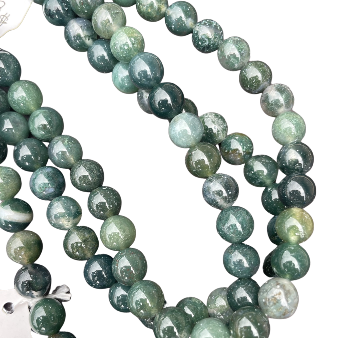 8mm Round Moss Agate Beads