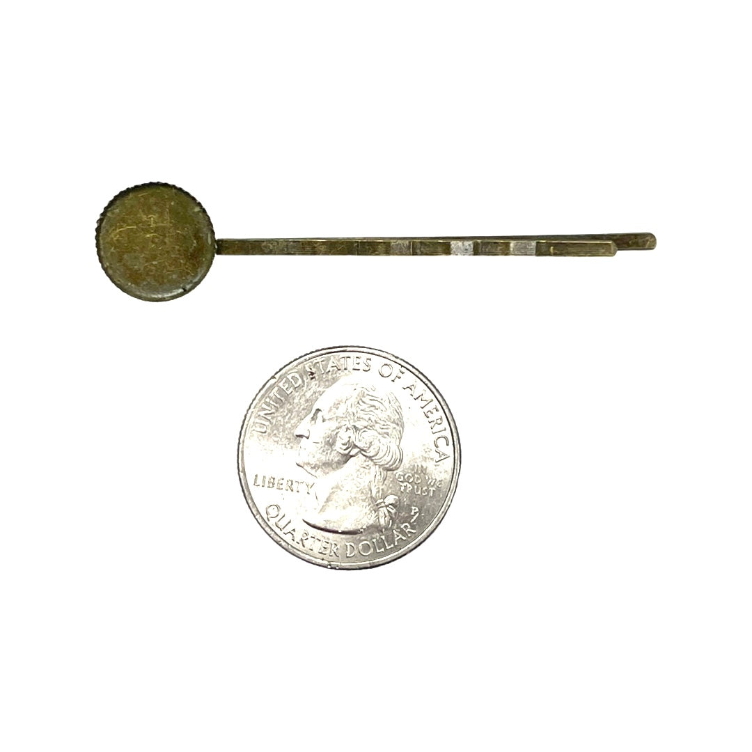 Bobby Pin, Antique Bronze 25 Piece Package With Bezel Cup