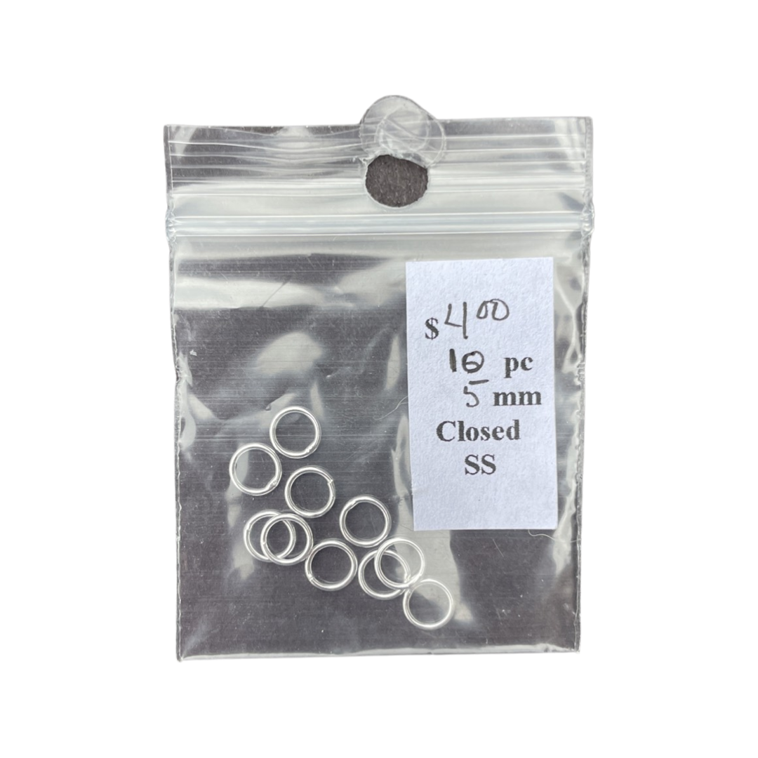 Jump Rings, Sterling Silver 5mm Closed  (22 Gauge)