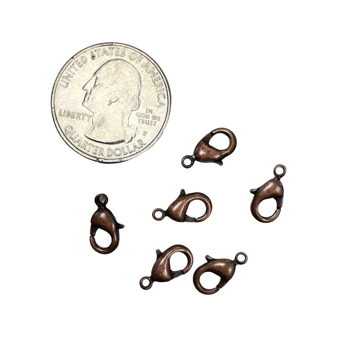 Lobster Claw Clasps, Antique Copper Plated 12mm x 7mm, 6 Pieces
