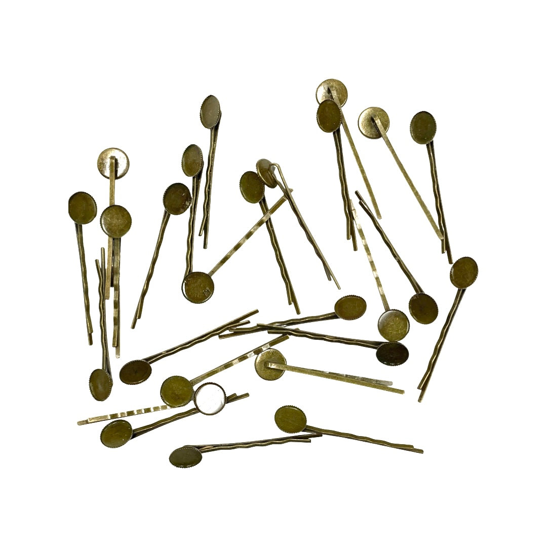 Bobby Pin, Antique Bronze 25 Piece Package With Bezel Cup