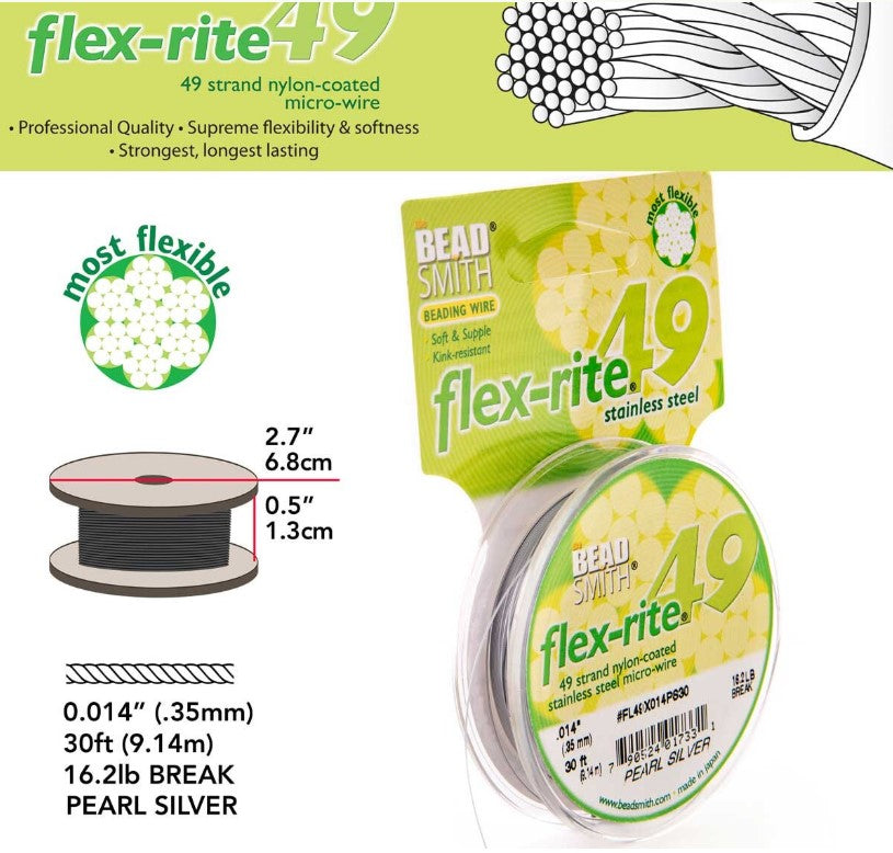 Flex-Rite 49 Beading Wire Spool (Fine) .014 pearl silver