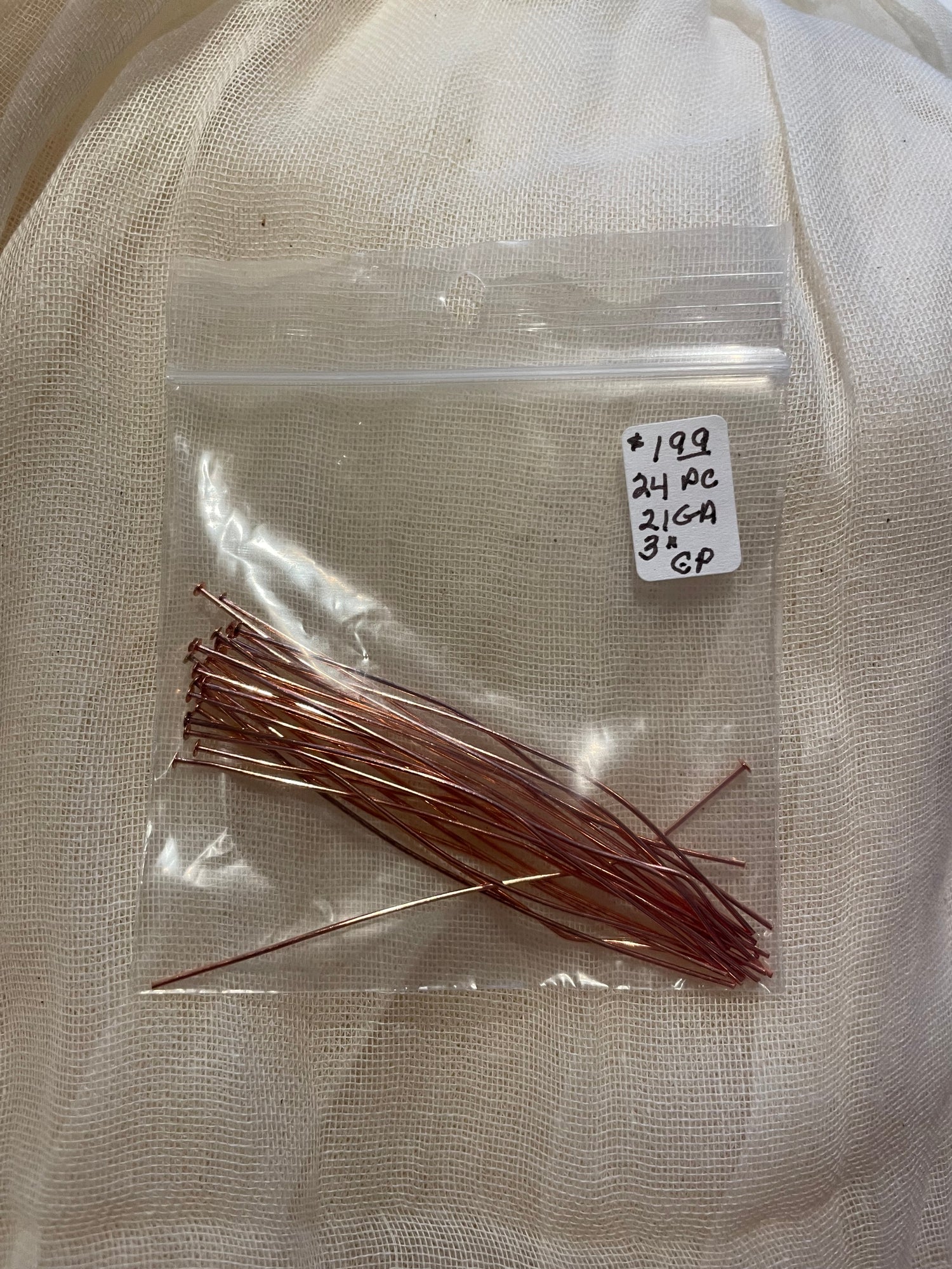 Headpins 3&quot;, Copper Plated 21 ga, 24 pc