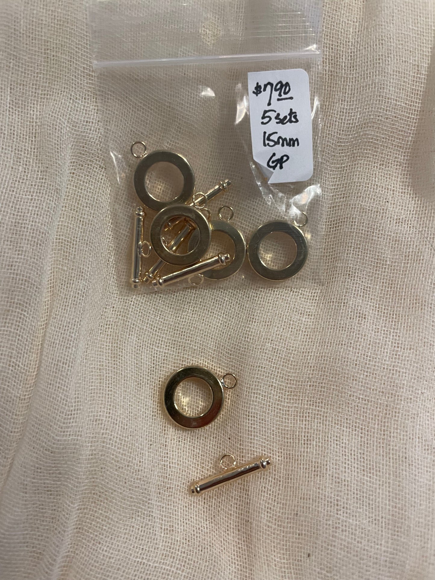 Gold Plated Toggle Clasps 15mm (5 Sets)