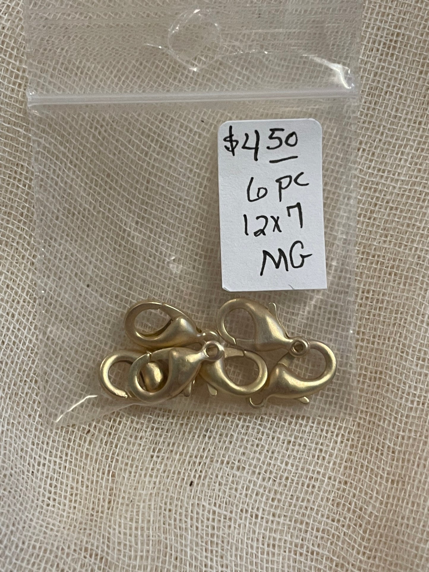 Matte Gold Plated Lobster Claw Clasps 12mm x 7mm 6 Pieces