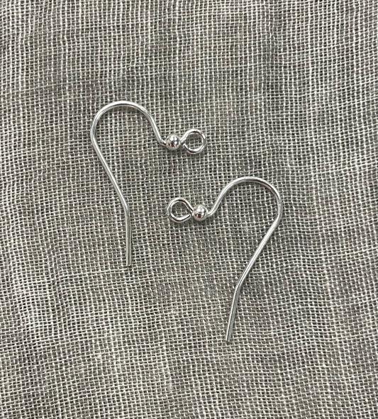 Silver Plate Hook Ear Wire 25 mm With a 2 mm Ball, 12 Pairs