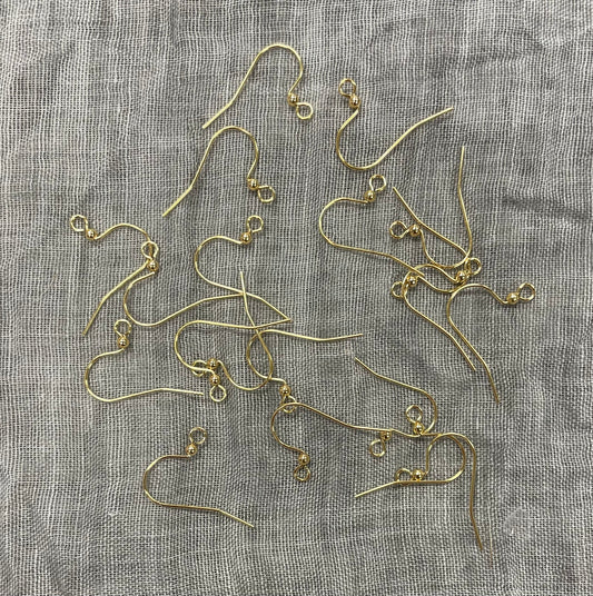 Gold Plate Fish Hook Ear Wire 17 mm With Ball, 10 Pairs