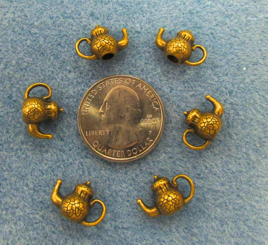 6-piece mini teapot charms antique gold