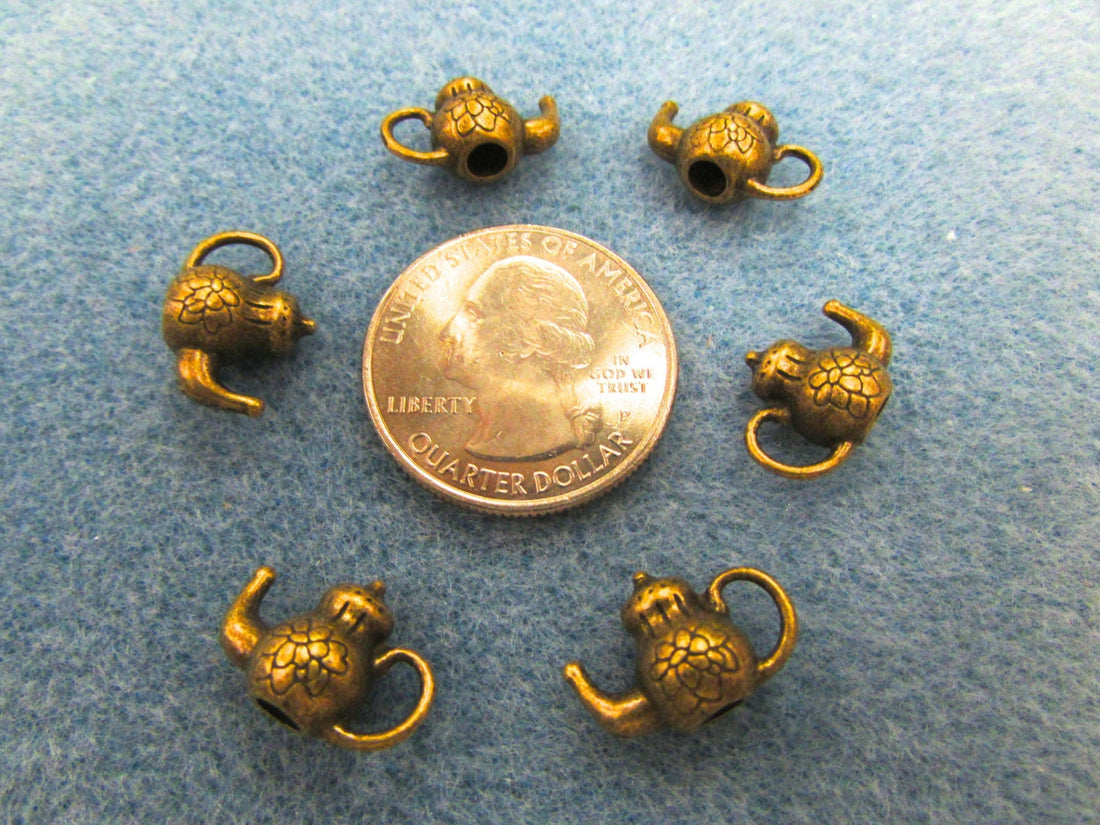 6-piece mini teapot charms antique gold