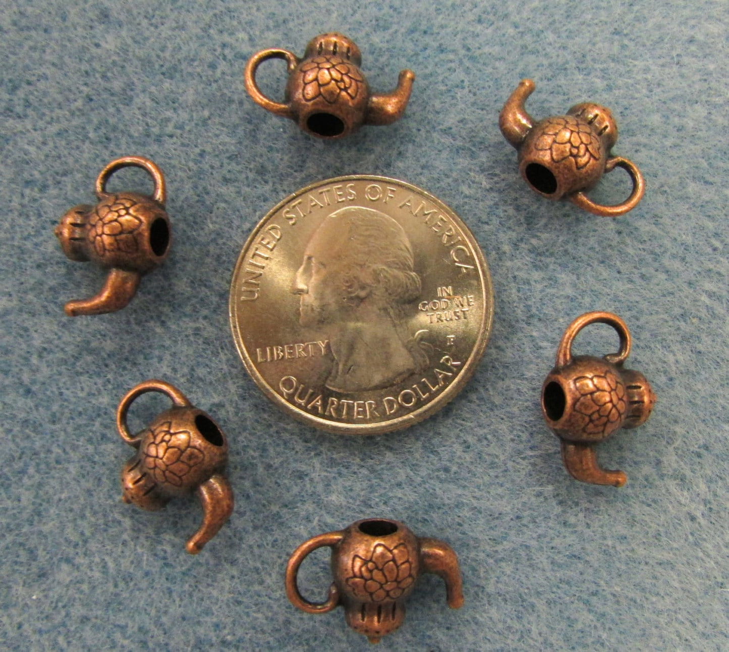 6-piece mini teapot charms antique copper
