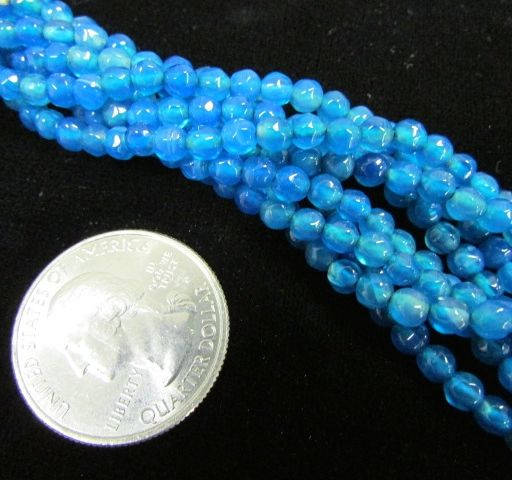 Faceted Agate, 4mm Teal round beads, 15-inch strand