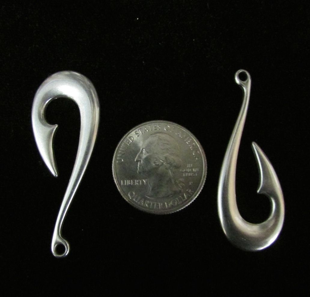 Fishhook clasp, brushed silverplate 47mm, 2-piece