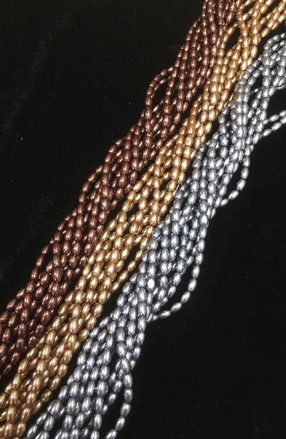 Glass Rice Pearl 6x4mm 3-strands &quot;Metal Craze&quot;