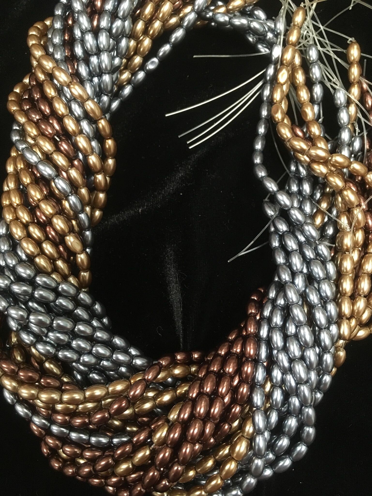 Glass Rice Pearl 6x4mm 3-strands &quot;Metal Craze&quot;