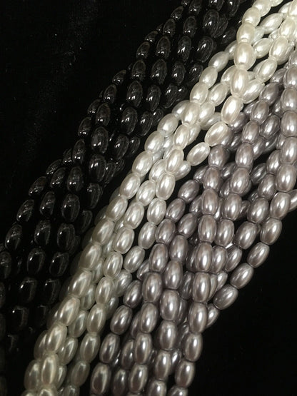 Glass Rice Pearl 6x4mm 3-strands &quot;Black &amp; White&quot;