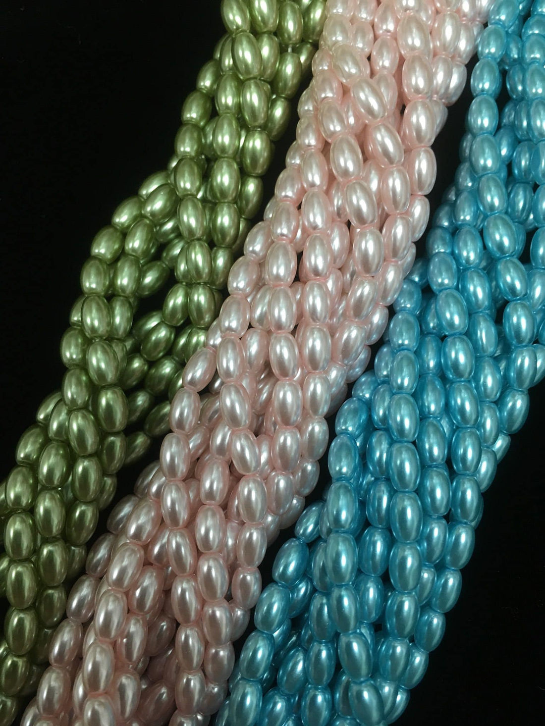 Glass Rice Pearl 6x4mm 3-strands &quot;Spring Time&quot;