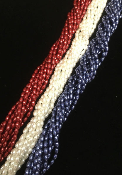 Glass Rice Pearl 6x4mm 3-strands &quot;Patriotic&quot;