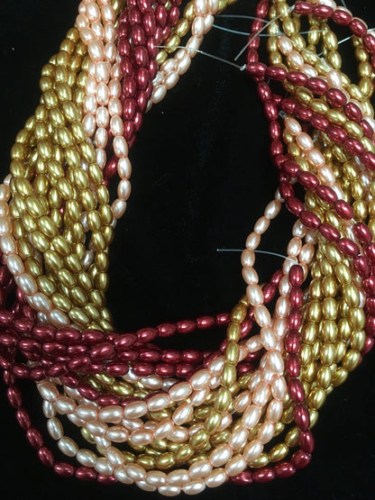 Glass Rice Pearl 6x4mm 3-strands &quot;Sunset&quot;