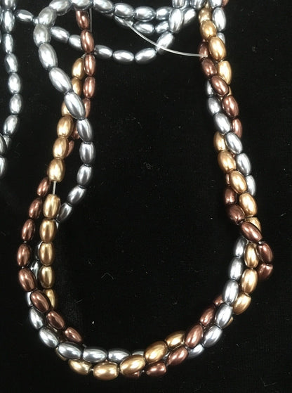 Glass Rice Pearl 6x4mm 3-strands &quot;Metal Craze&quot;