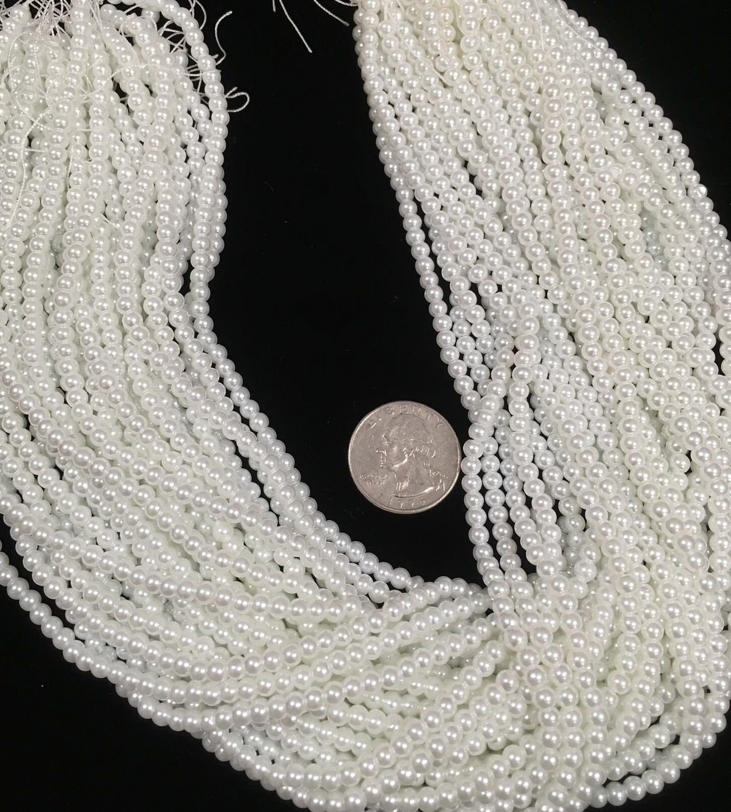 Glass Pearl 4mm round White 16-inch strand ( get 1 or 10)