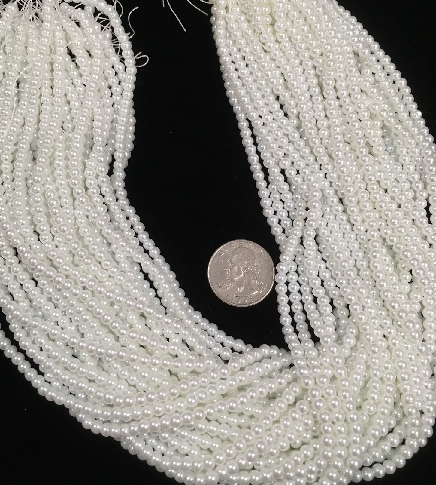 Glass Pearl 4mm round White 16-inch strand ( get 1 or 10)