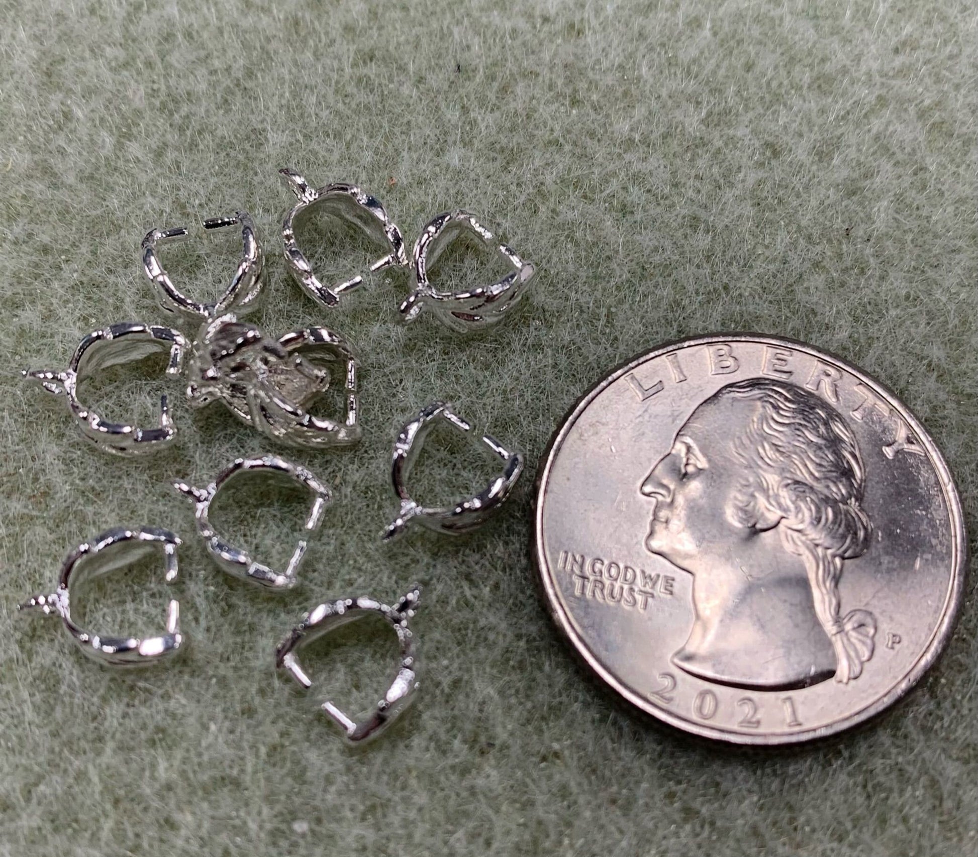 Silver Plate small Bails with leaf design, 10pc 9x7mm