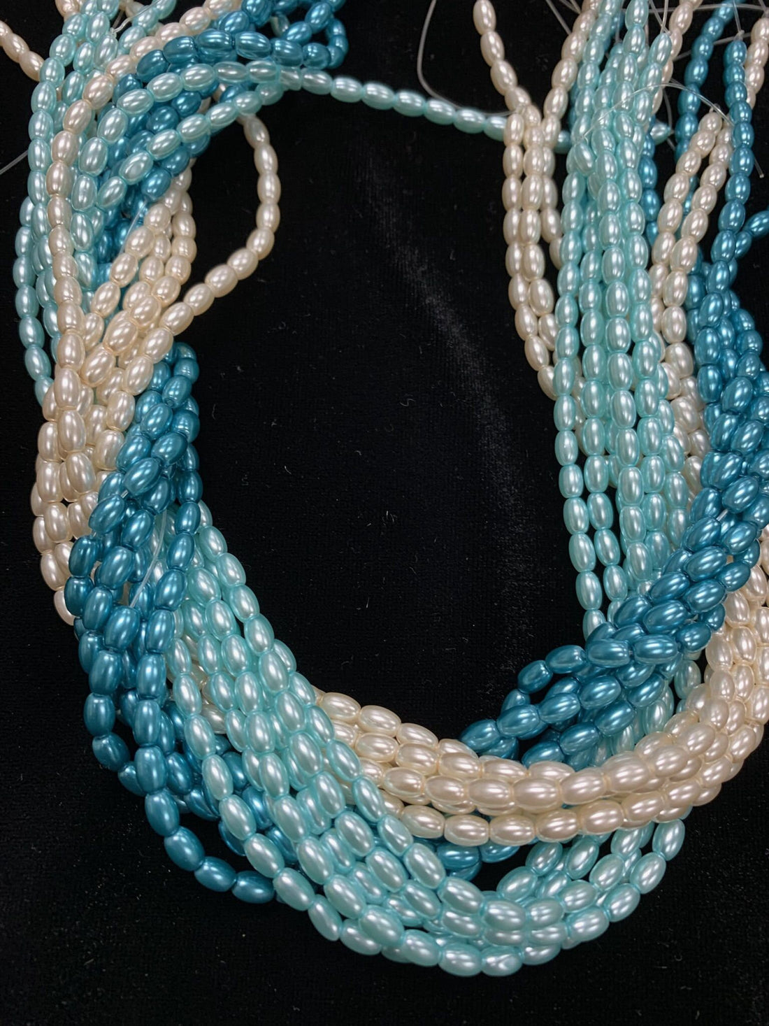 Glass Rice Pearl 6x4mm 3-strands &quot;Seafoam&quot;