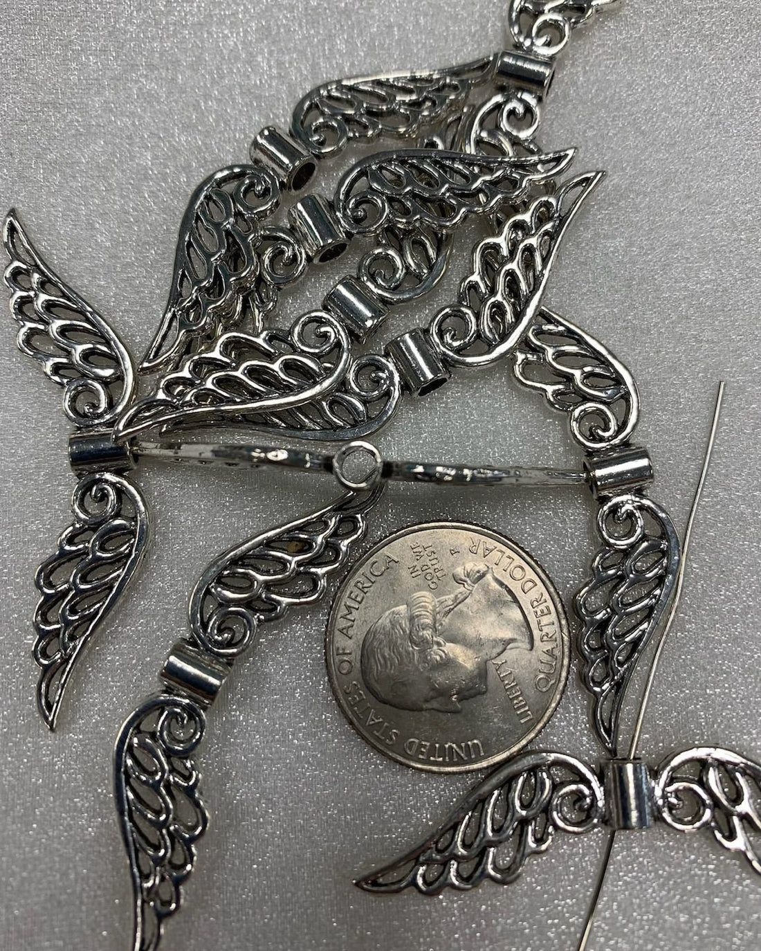 Silver plate Angel Wings, 50x10mm 10 pc