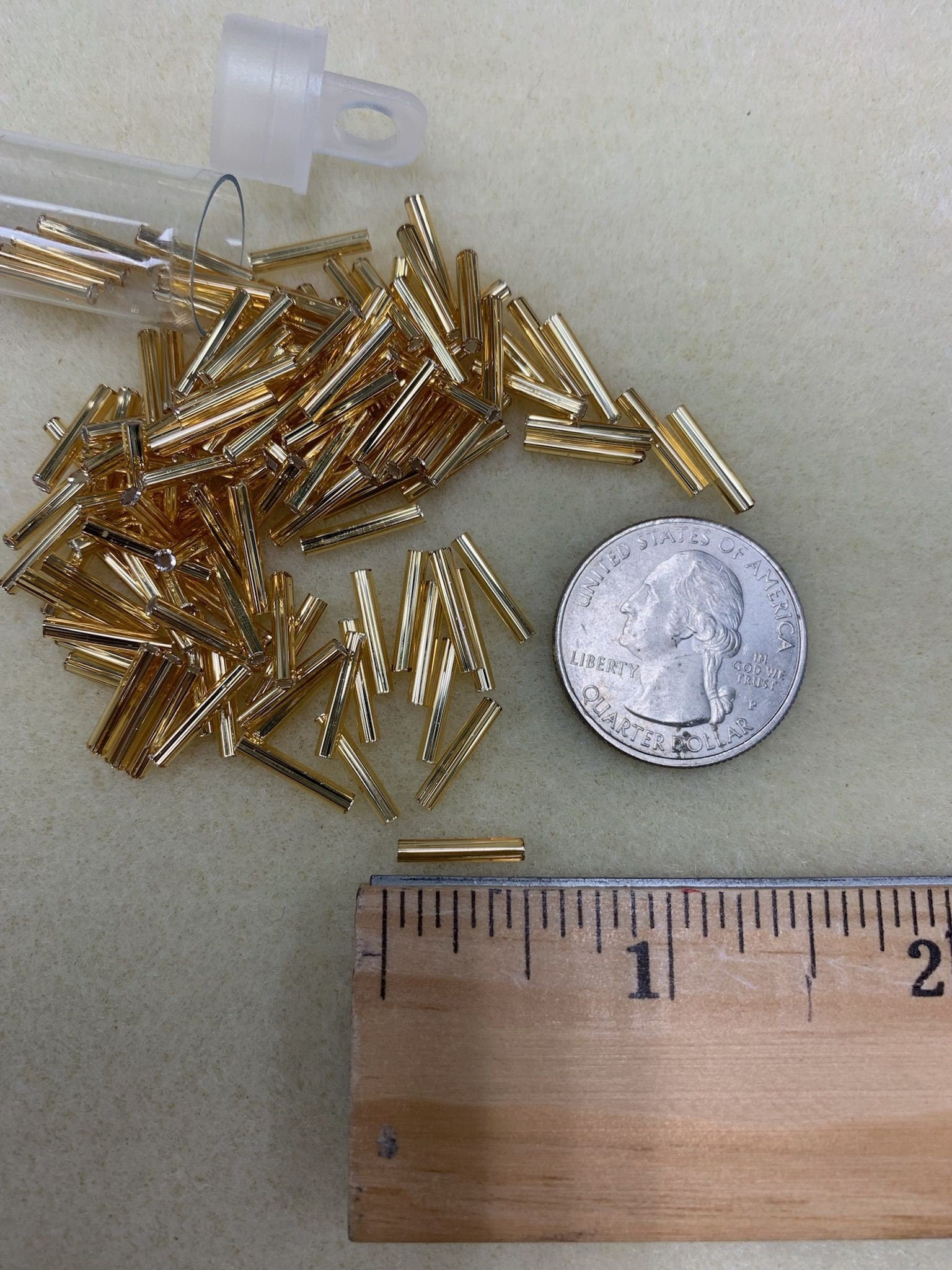 Silver-Lined 12mm Gold Bugle Beads