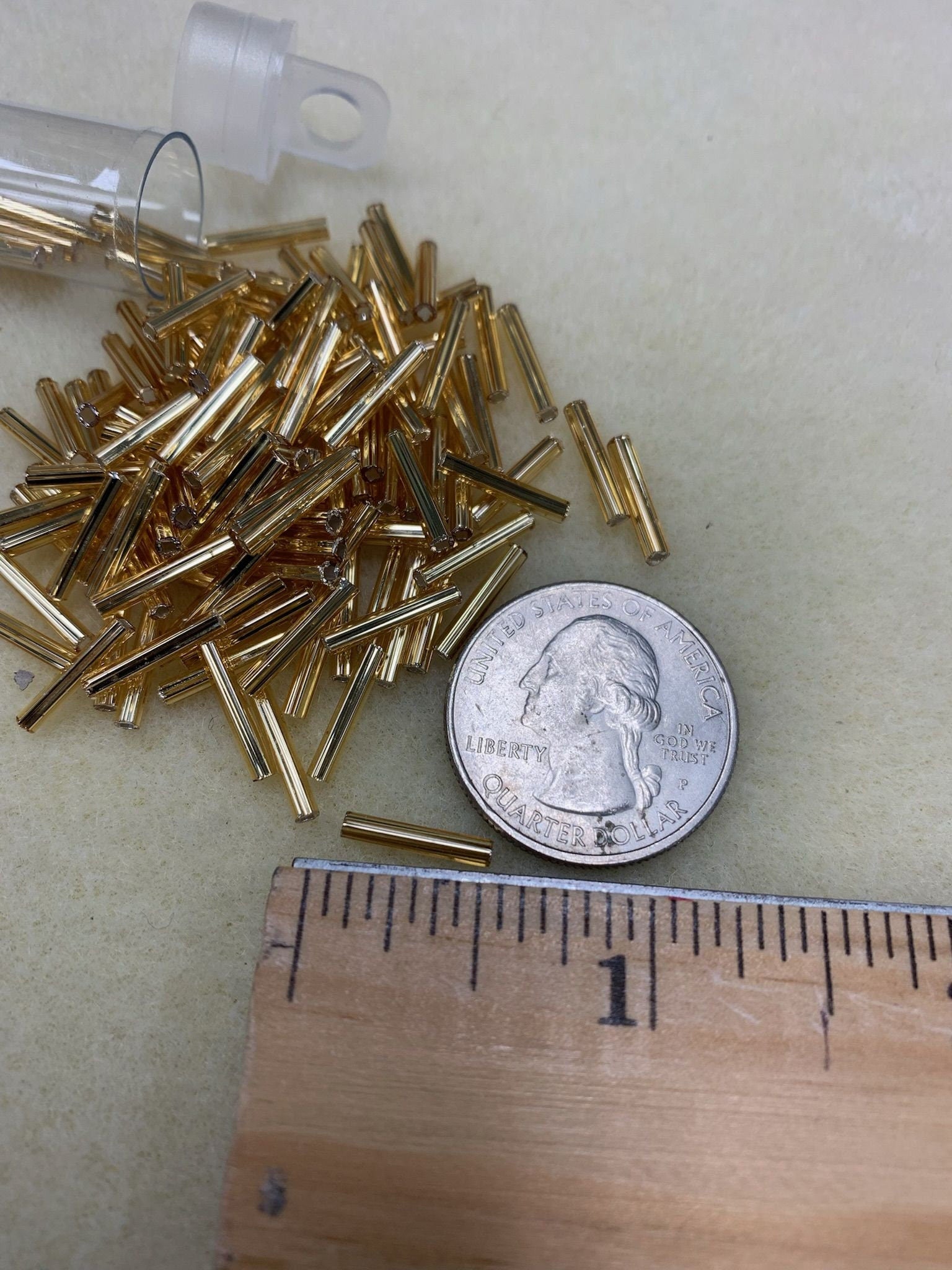 Silver-Lined 12mm Gold Bugle Beads