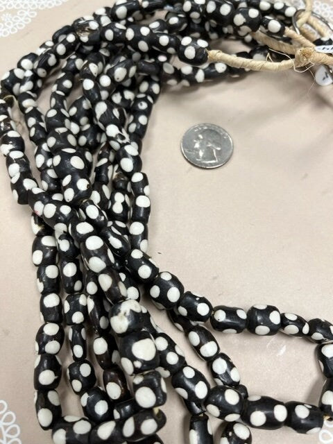Ghana Bone dotted black beads