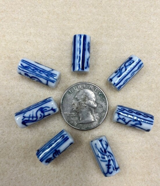 Porcelain Blue &amp; White, 10mm Round bead; 16 beads per pkg, 